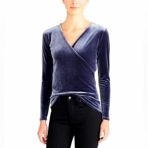 J. Crew | NWOT Mercantile Blue Velvet Long Sleeve Wrap Top - Size M